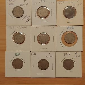 Lot of 9 "V" Nickles 1883-1912